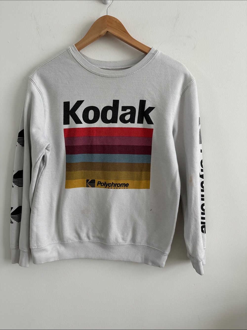 Kodak White Crewneck Sweatshirt with Multicolor Stripes